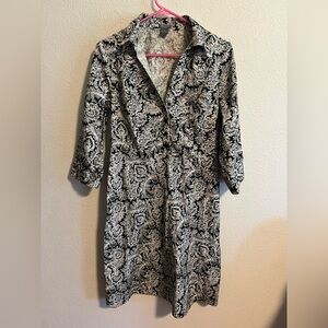 Ann Taylor Black and White Patterned Long Sleeve Dress 14P